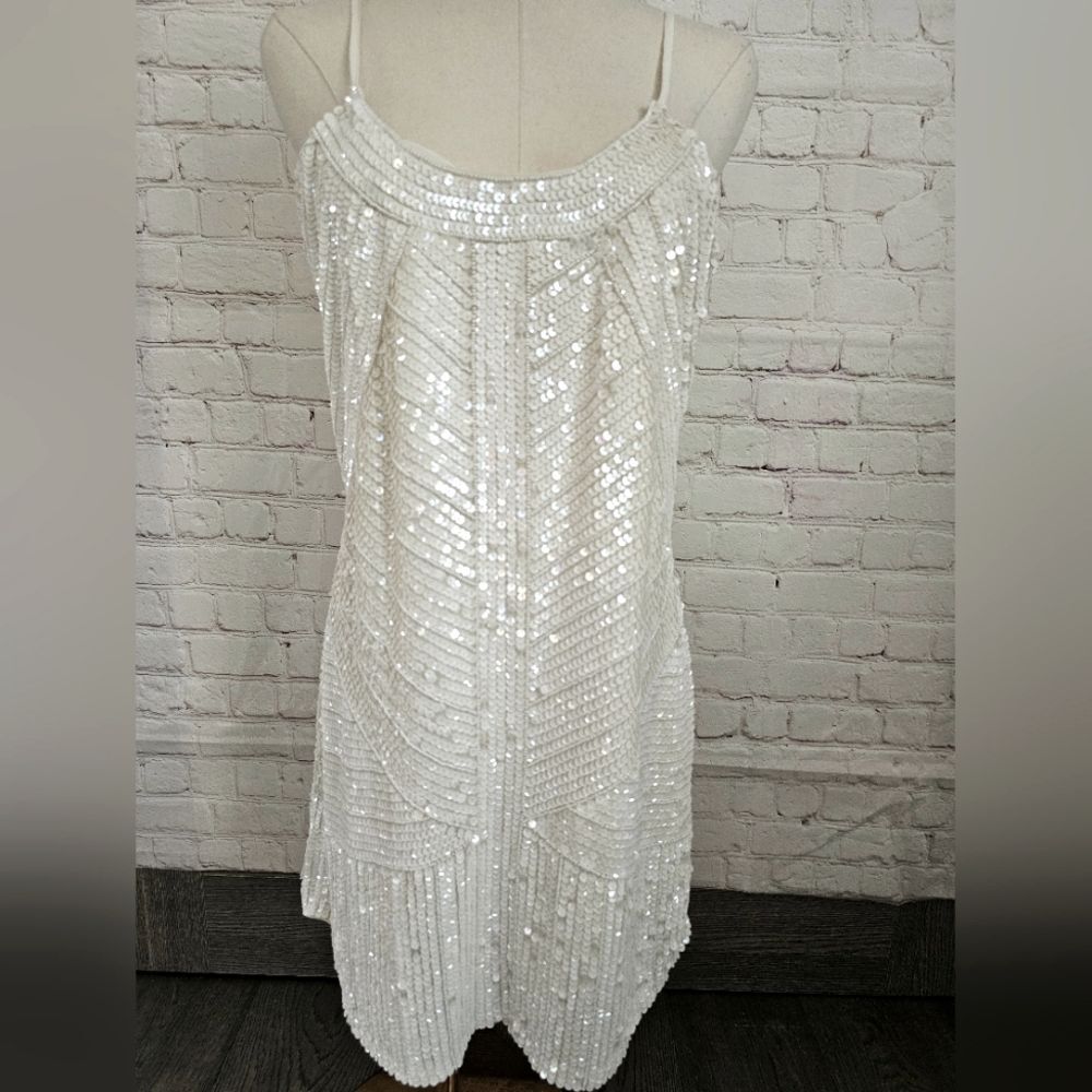Stunning Parker White Silk Sequin Dress | XS | NWT